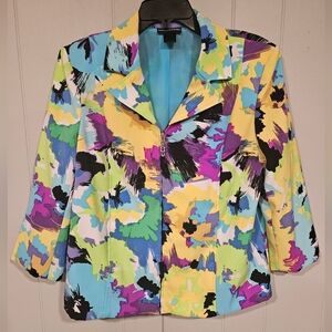 Molly & Max Lined Women's Vintage Abstract Floral Print Jacket Full Zipper Large